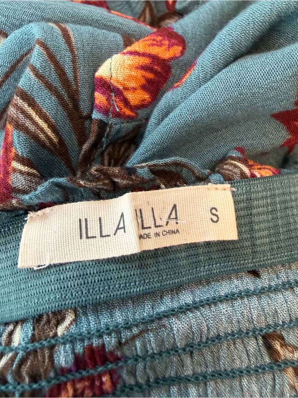 ILLA ILLA Teal Floral Off-Shoulder Top with Rust Accents - Picture 6 of 6